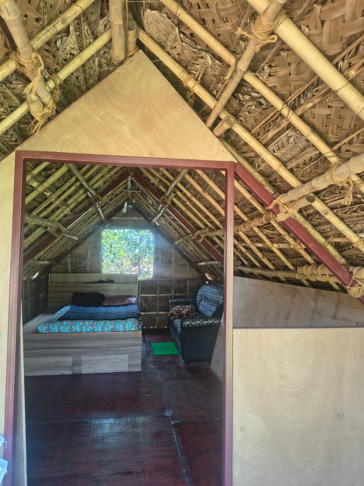 Bamboo eco house — full handcrafted bamboo roof from inside