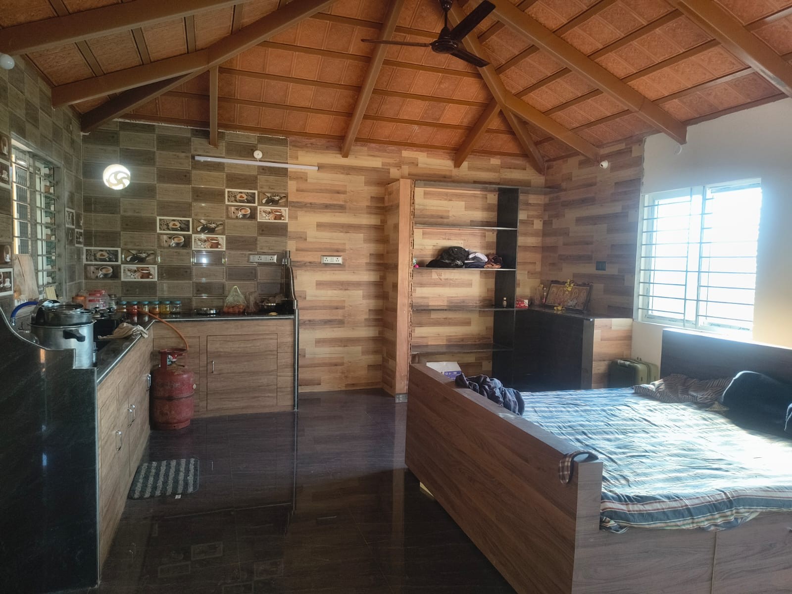 Kerala villa open-plan kitchen and living area
